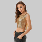 Sequin Backless Crop Top - Diamond Metal Party Tank