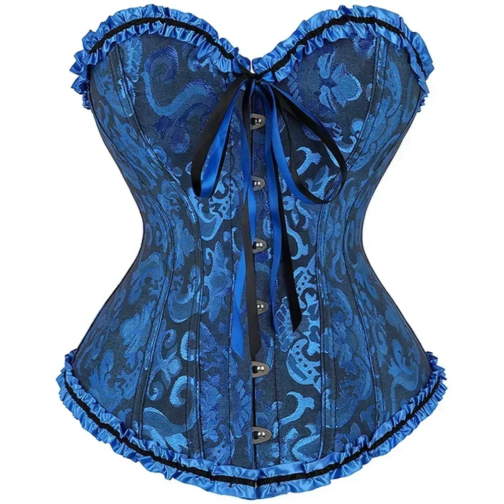 Victorian Overbust Corset | Floral Satin | Plus Size