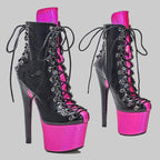 17CM Snake Print Platform Ankle Boots - High Heel Pole Dance Boots