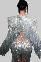 Sparkly Rhinestone Sequin Tassel Dress & Jacket — 2‑Piece Performance Set