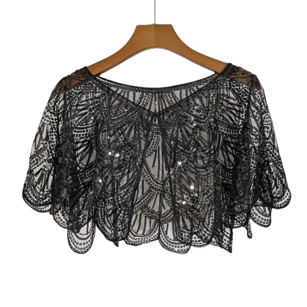 Sequin Shawl Cape | Sparkling Ruffle | Stage & Party