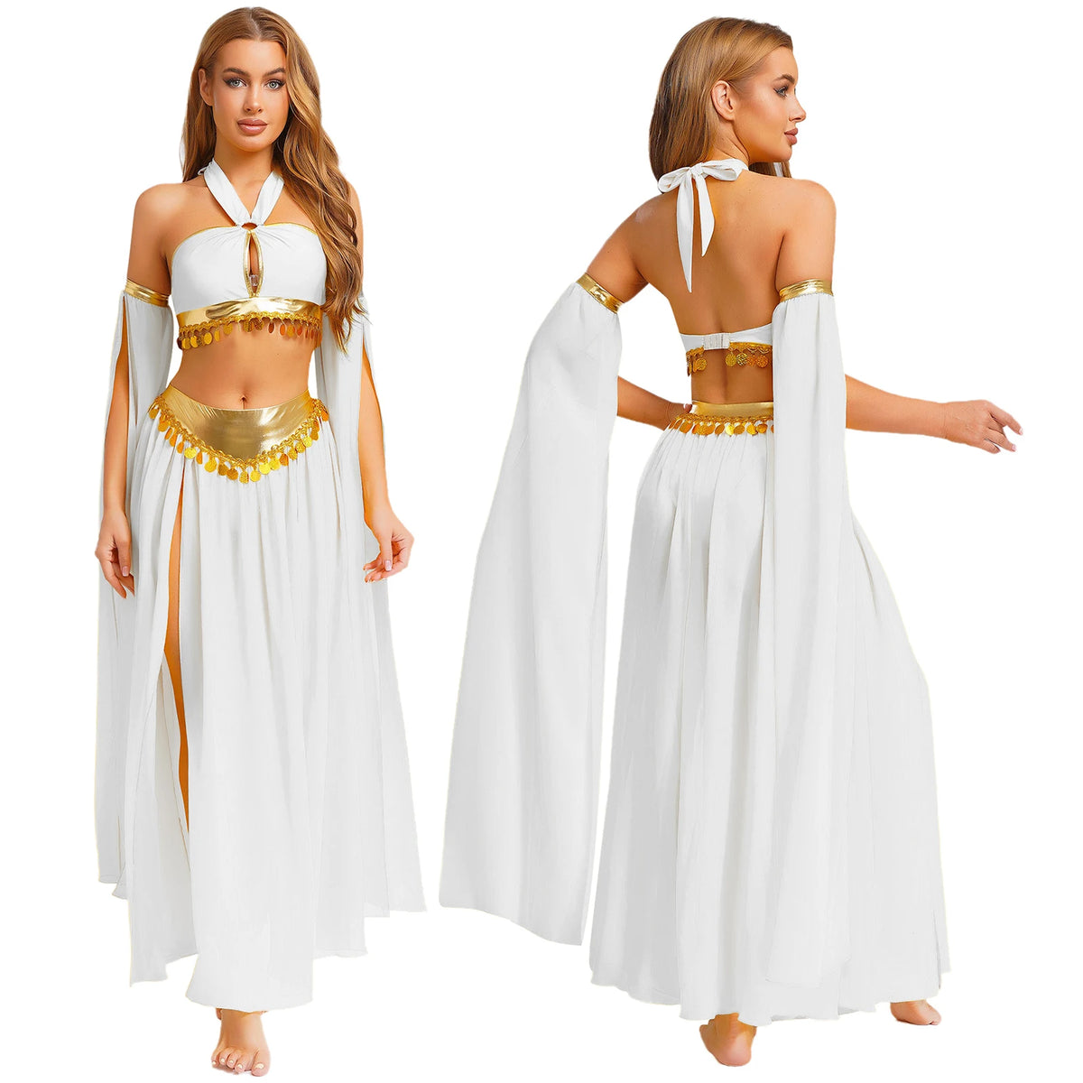 Egyptian Queen Costume | Belly Dance Crop Top & Slit Skirt