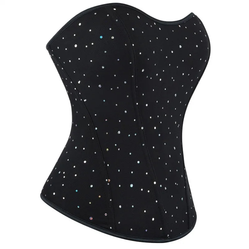 Rhinestone Overbust Corset | Boned Bustier | Black & White