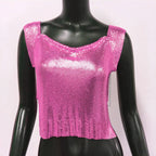 Sequin Backless Crop Top - Diamond Metal Party Tank