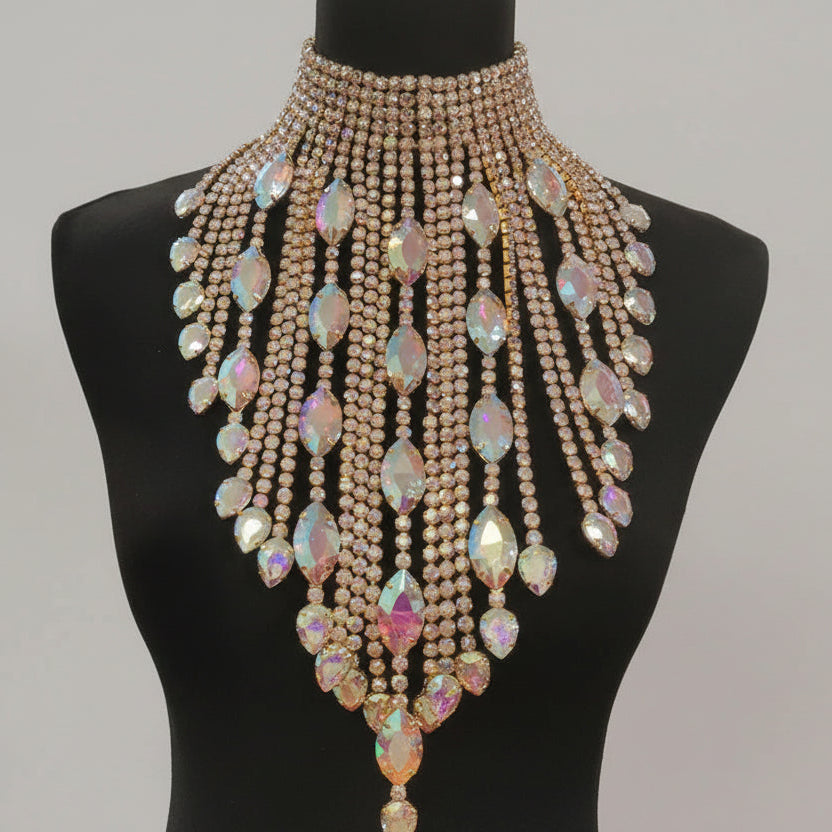 Crystal AB Tassel Necklace - Stunning Long Irregular Rhinestone Choker for Stage & Wedding