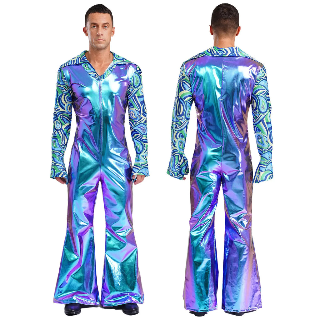 Men’s Disco Jumpsuit | Metallic Bell Bottoms