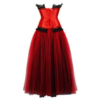 Red Satin Overbust Corset Dress | Black Lace & Tulle | Burlesque & Victorian | XXS–7XL