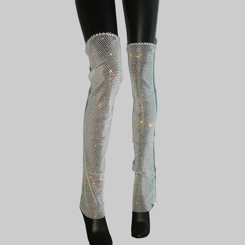 Rhinestone Mesh Leg Warmers - Sparkly Fishnet Performance Legwear