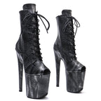 20cm Platform Ankle Boots - Stone Pattern Lace-Up Dance Boots