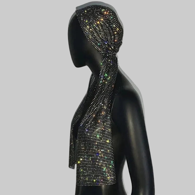 Rhinestone Mesh Headpiece - Crystal Embellished Head Wrap