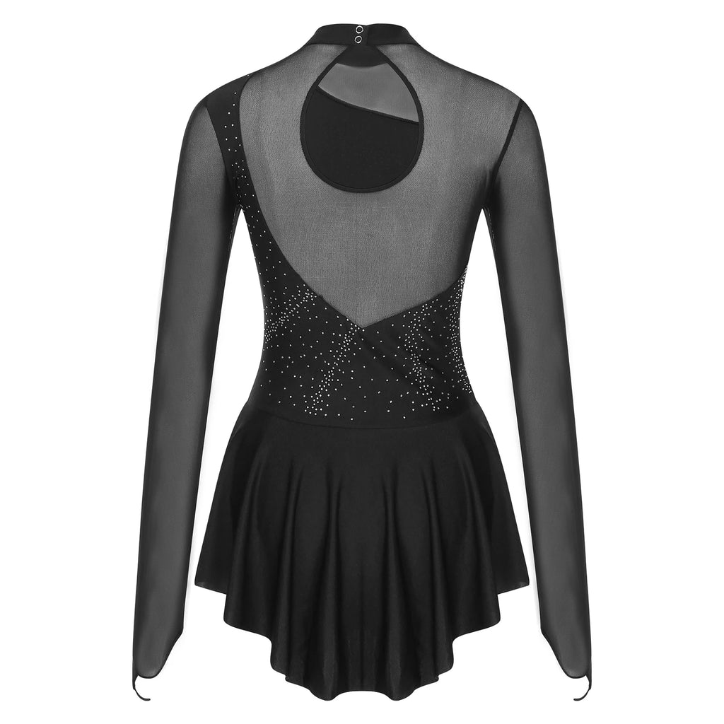 Rhinestone Skating Dress | Mock Neck | Back Keyhole | Long Sleeve