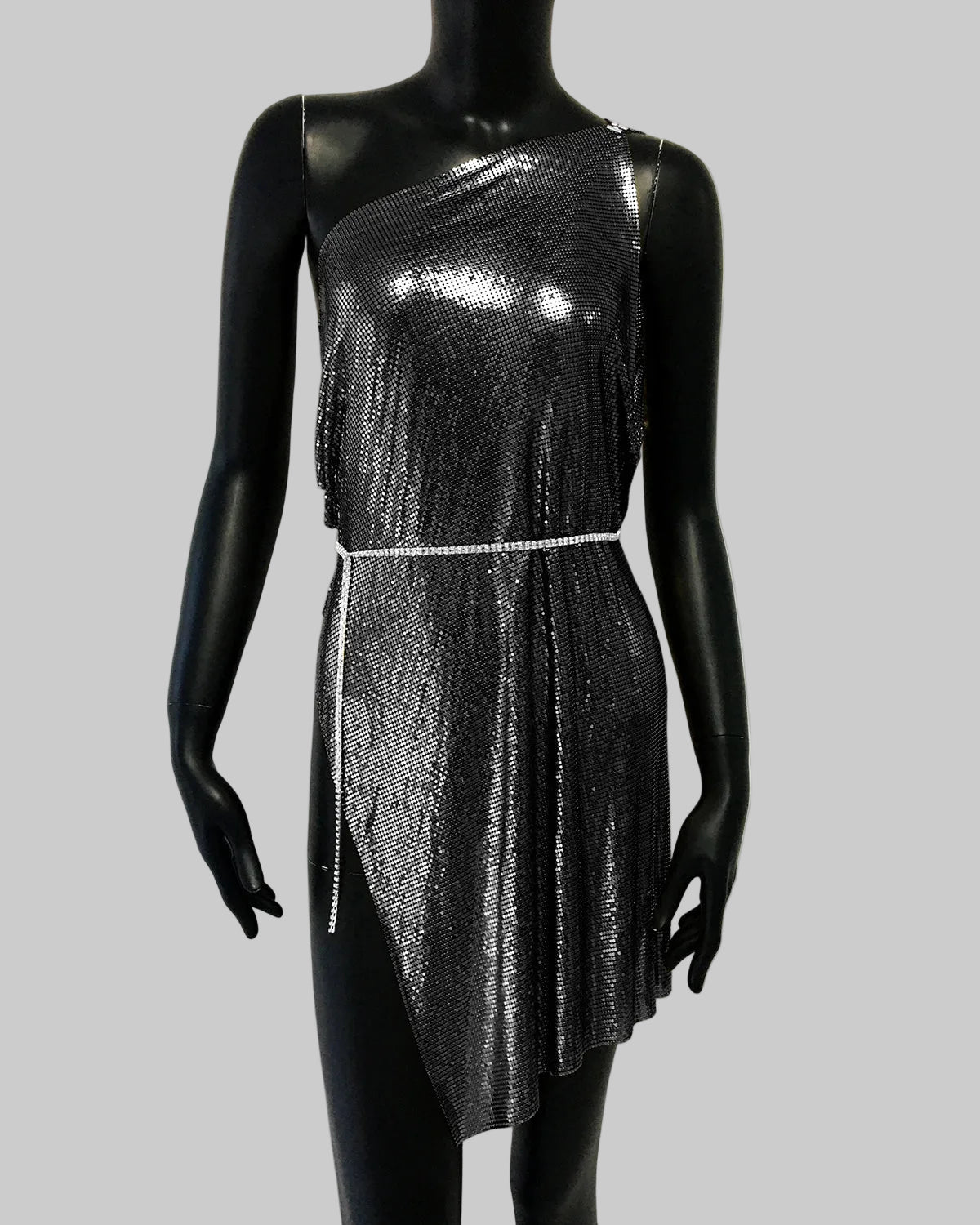 Metal Sequin One-Shoulder Mini Dress - Backless Side Split Party Dress