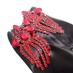 Crystal Rhinestone Tassel Drop Earrings | 12cm | Crystal, AB & Red