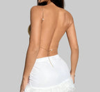 Metallic Sequin Chain Crop Top - Deep V-Neck Backless