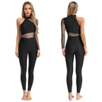One Shoulder Rhinestone Mesh Jumpsuit | Dance Unitard