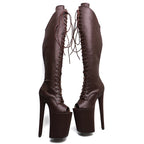 9-Inch Matte Open-Toe Thigh-High Boots - Platform Dance Boots