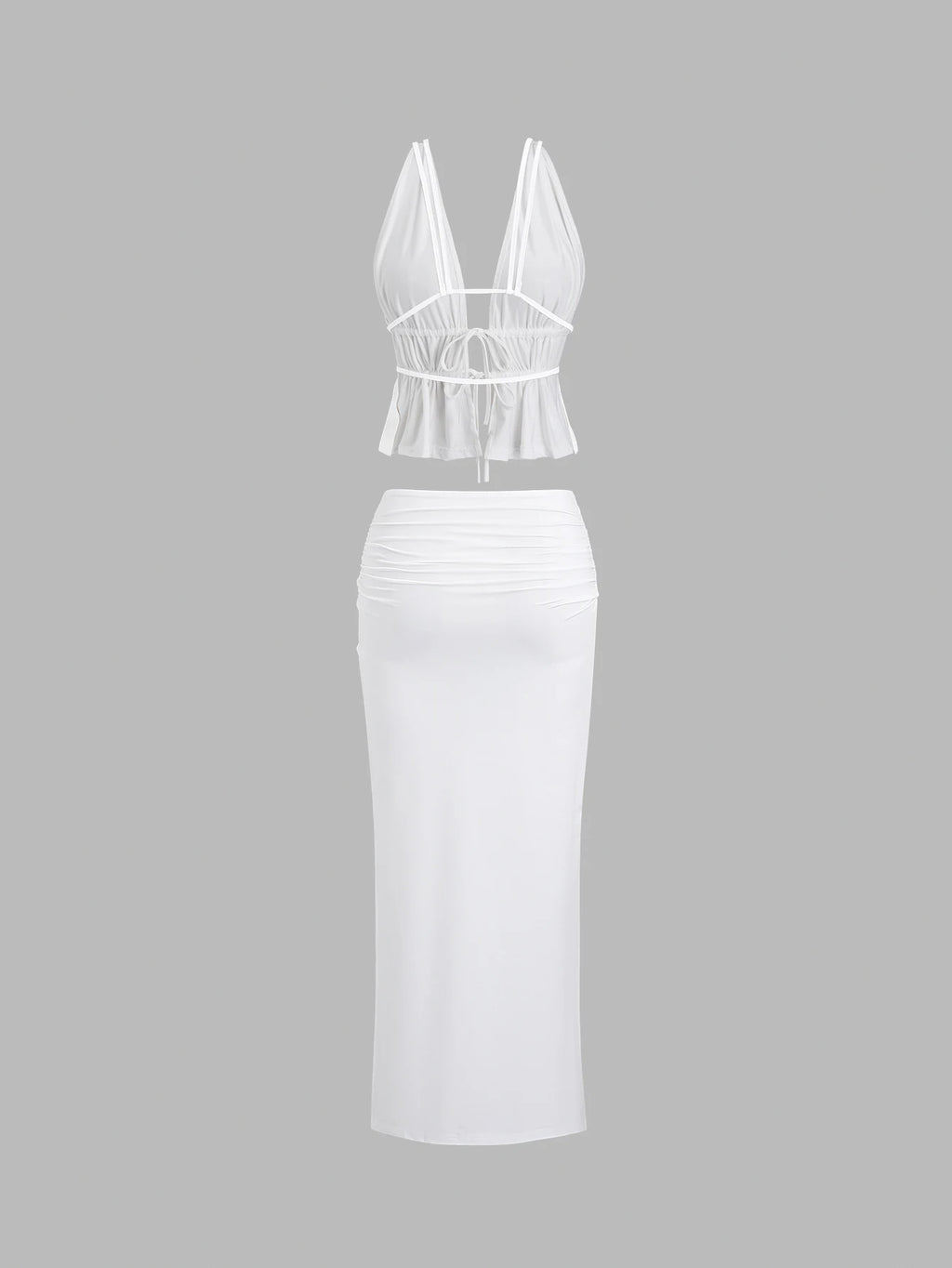 Ruffle Bandage Halter Top & Long Skirt Set - 2-Piece Beach Outfit
