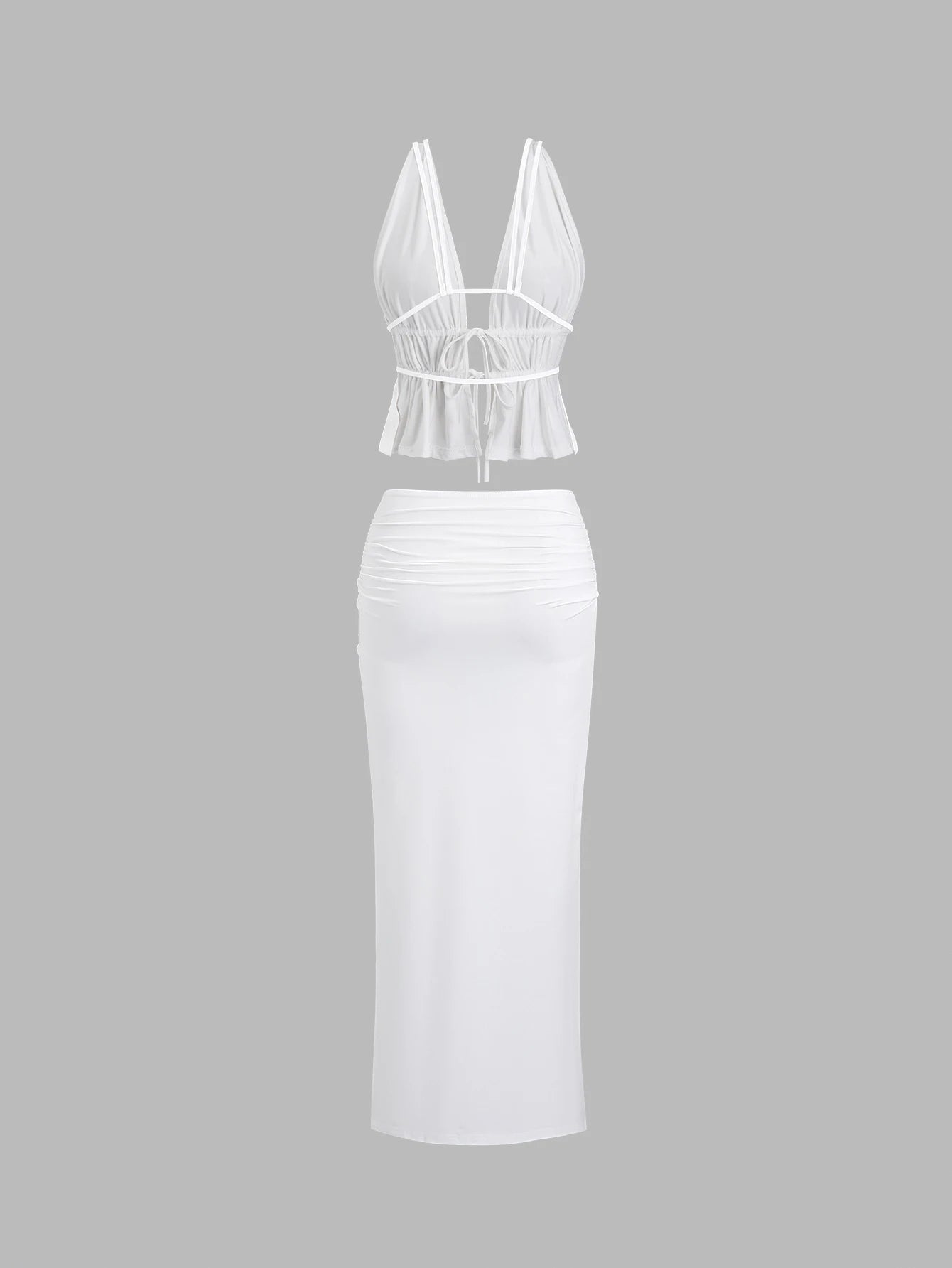 Ruffle Bandage Halter Top & Long Skirt Set - 2-Piece Beach Outfit