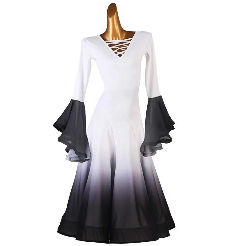 Ombre Ballroom Dress | Lace-Up Back | Bell Sleeves | 3 Colors
