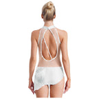 Rhinestone Tassel Leotard | Sleeveless Mock Neck | Cutout Back