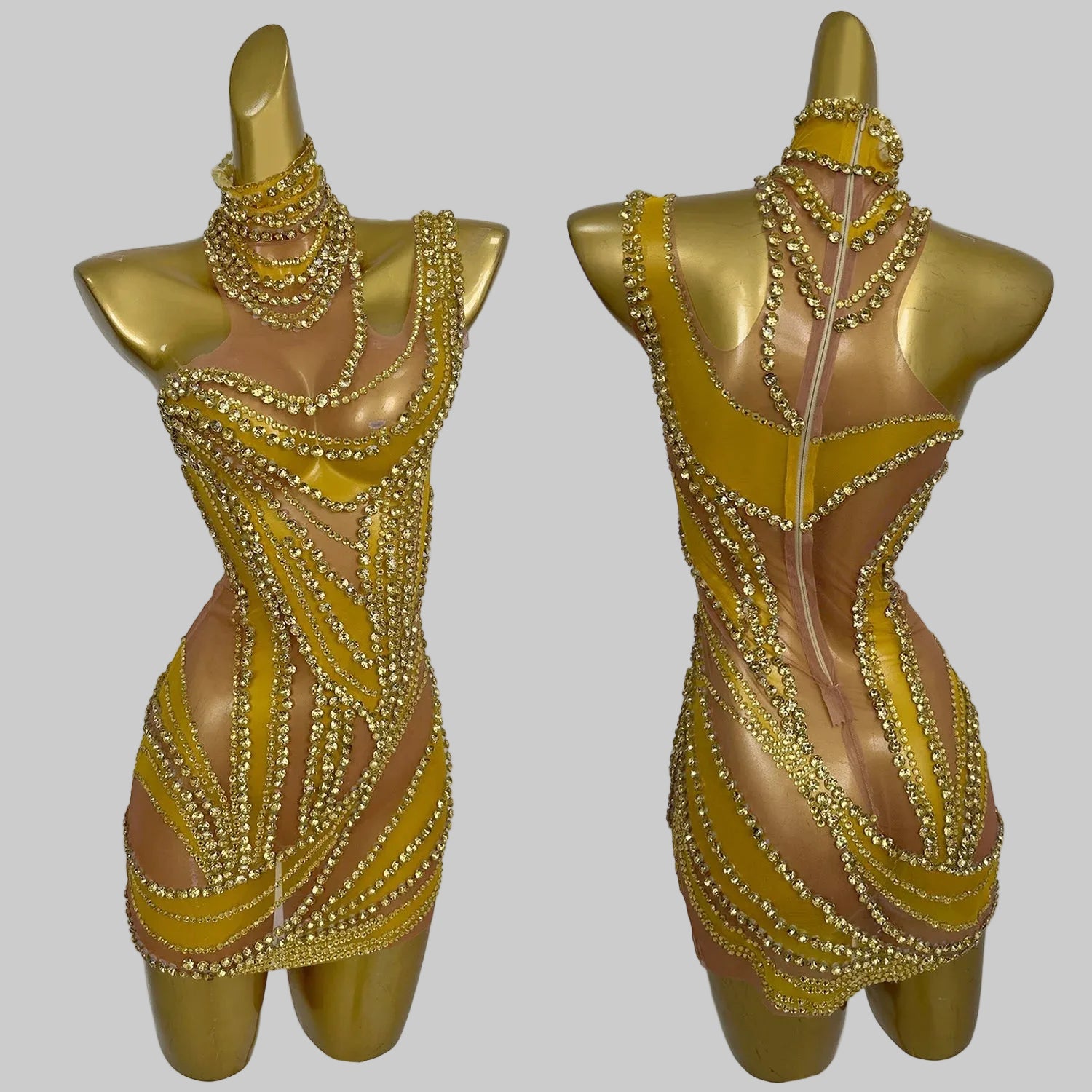 Rhinestone Mini Dress - Sparkly Halter Performance Dress