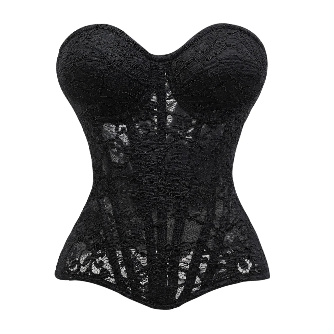 Sheer Lace Corset | Sweetheart Overbust | Black