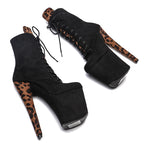 20CM Platform Ankle Boots - Suede with Leopard Print High Heel Pole Dance Boots