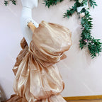 Shiny Organza Cape | Puffy Sleeves & Tiered Train | Pageant & Prom