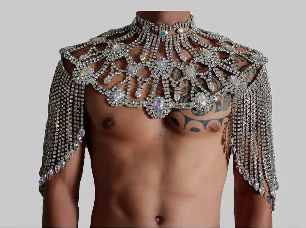 Dazzling Crystal Rhinestone Chain Shoulder Collar - Festival, Drag & Performance Body Jewelry