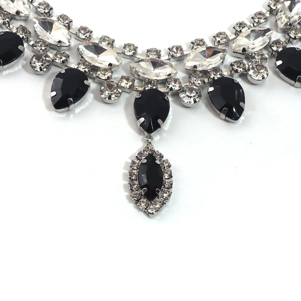 Rhinestone Necklace | Black Teardrop Statement