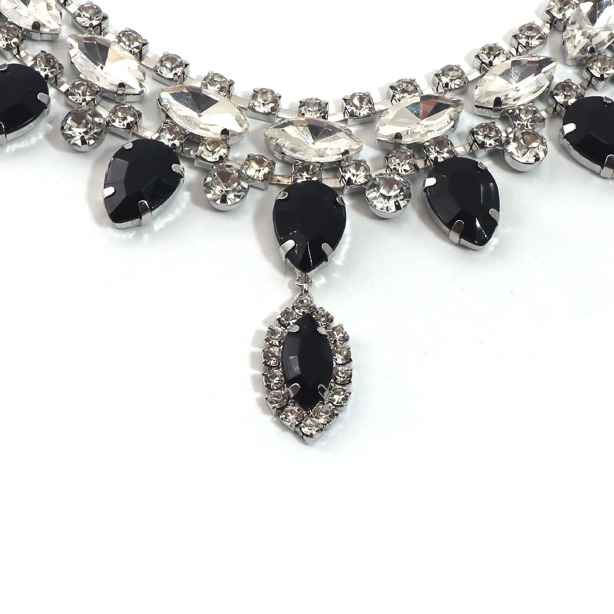 Rhinestone Necklace | Black Teardrop Statement