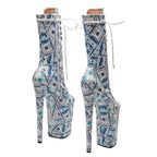 23CM Platform Ankle Boots - Dollar Print High Heel Pole Dance Boots