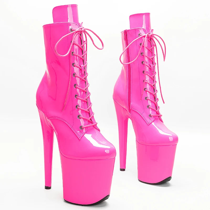 Shiny Patent Platform Ankle Boots – 8-Inch Heel, Multi-Color
