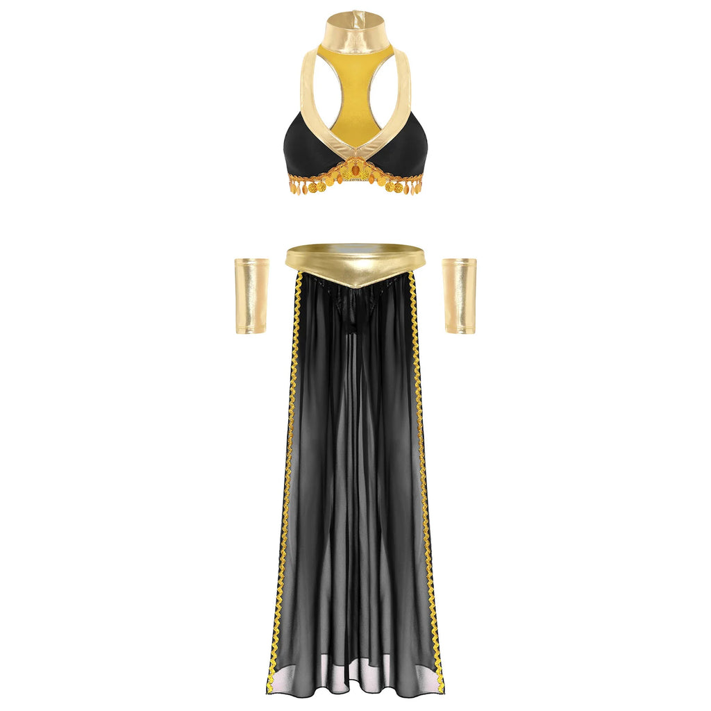 Egyptian Queen Costume | Belly Dance Crop Top & Slit Skirt