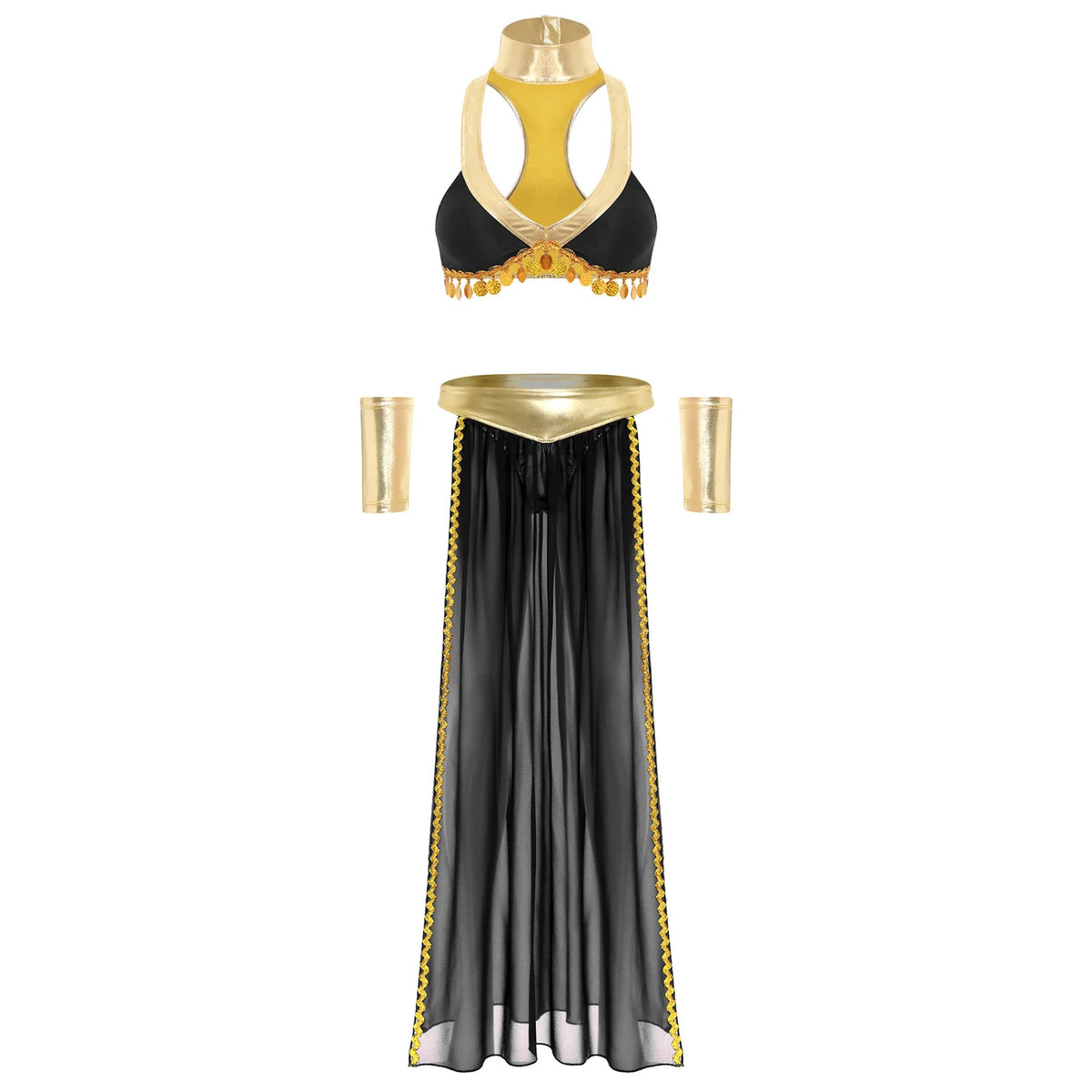 Egyptian Queen Costume | Belly Dance Crop Top & Slit Skirt