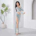 Belly Dance Costume | Long Sleeve Halter Top & Slit Skirt Set