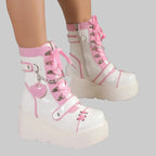 Chunky Platform Ankle Boots - Punk Wedge Heel Boots with Buckle Detail