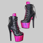 17CM Snake Print Platform Ankle Boots - High Heel Pole Dance Boots