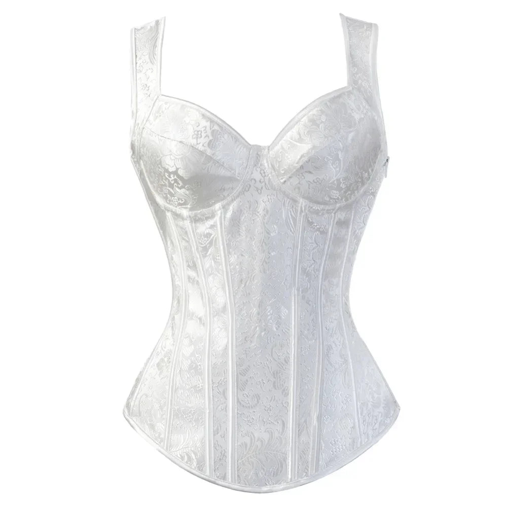 Satin Floral Overbust Corset | Straps | 12 Colors