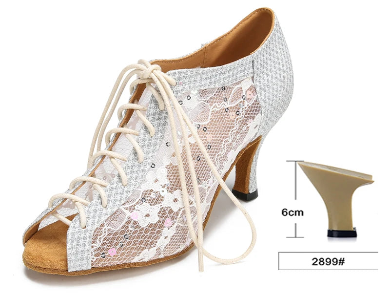 Glitter Latin Dance Boots | Lace-Up | Cuban Heel | Silver, Gold & Black