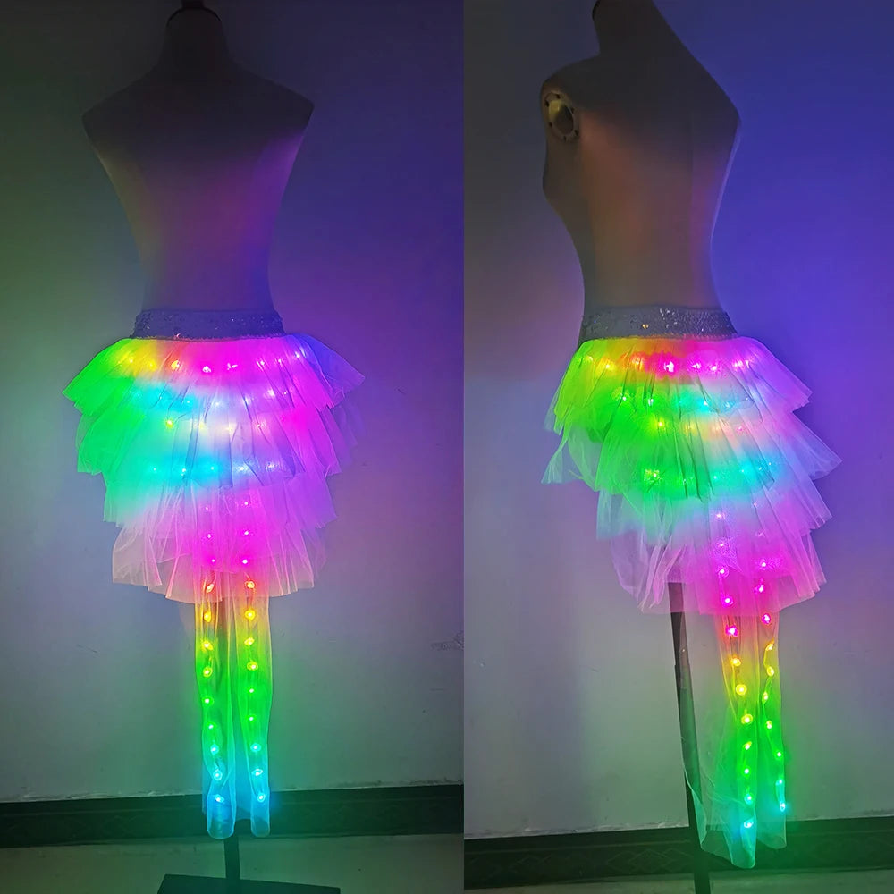 LED Tutu Skirt | Rainbow Glow | Tiered Train | Rave & Stage
