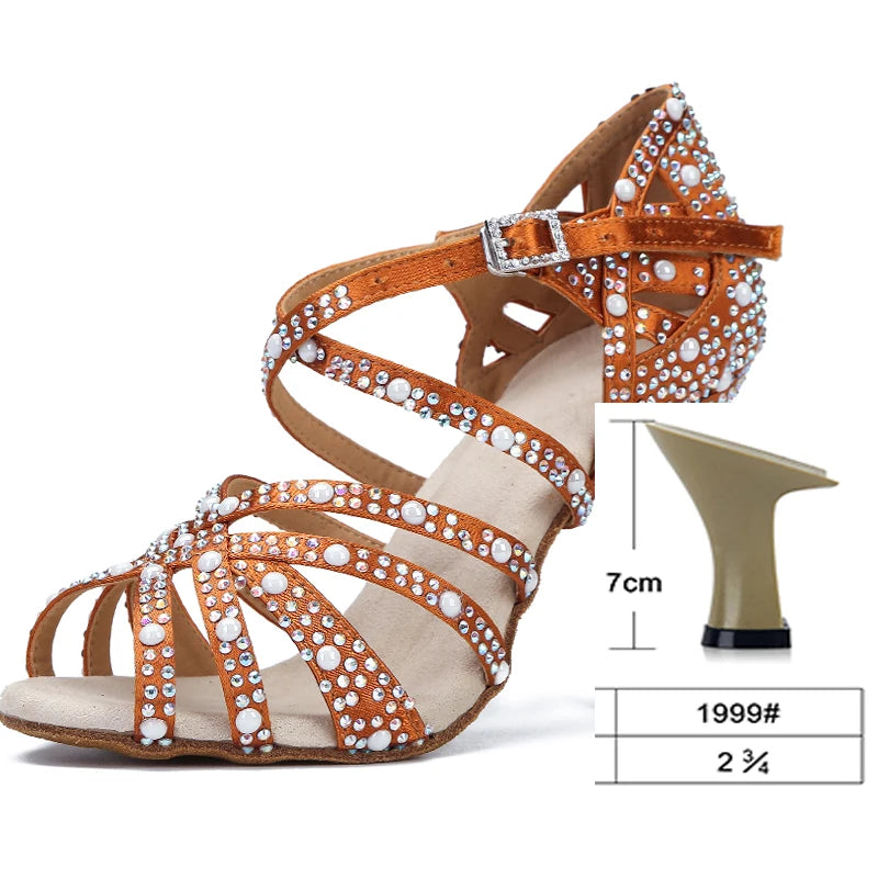Rhinestone Silk Latin Dance Heels | Salsa & Competition | 6–10cm