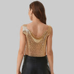 Sequin Backless Crop Top - Diamond Metal Party Tank