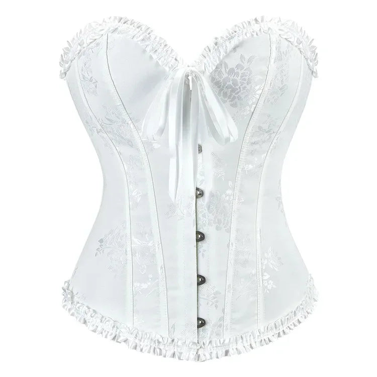 Floral Satin Overbust Corset | Lace Trim | Victorian Gothic