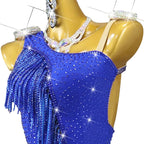 Blue Crystal Pattern Latin Dance Dress with Accessories Set — Competition & Stage