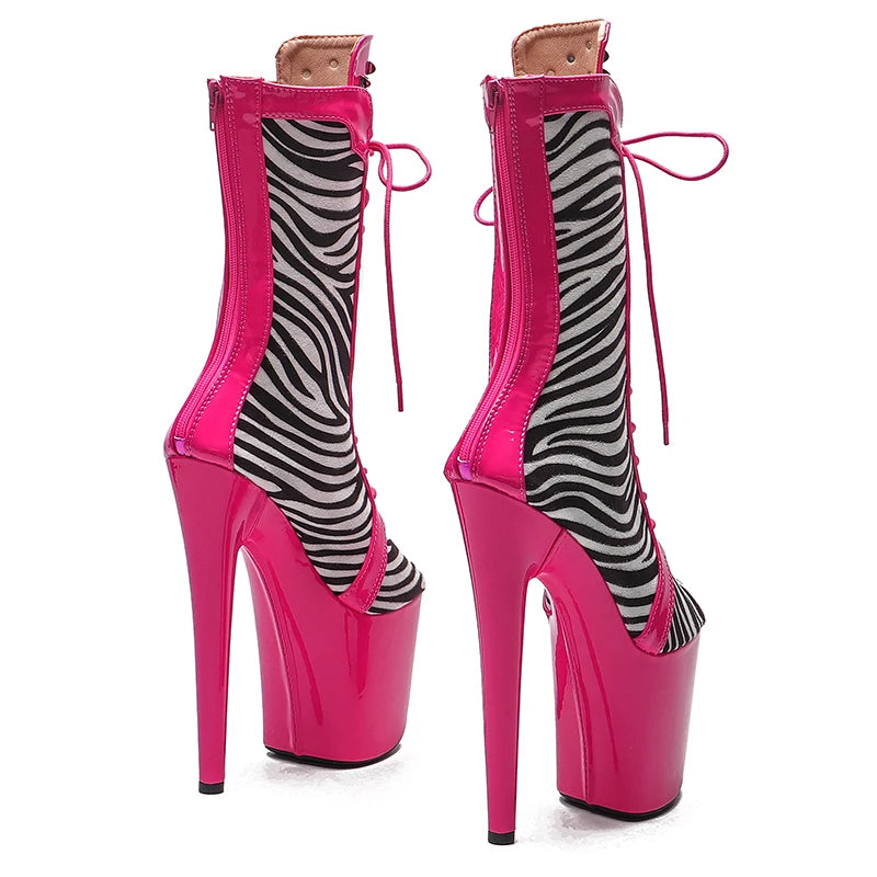 Zebra Print Platform Ankle Boots - 8 Inch Patent Pole Dance Boots