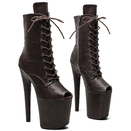 20CM Snakeskin Platform Pole Dance Ankle Boots - 8 Inch High Heel Open Toe Boots