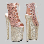 Leopard Glitter 9-Inch Platform Open-Toe Pole Dance Boots