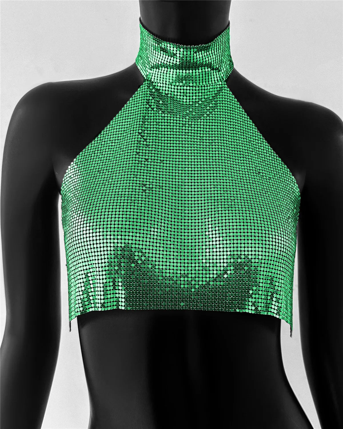 Metal Sequin Halter Crop Top