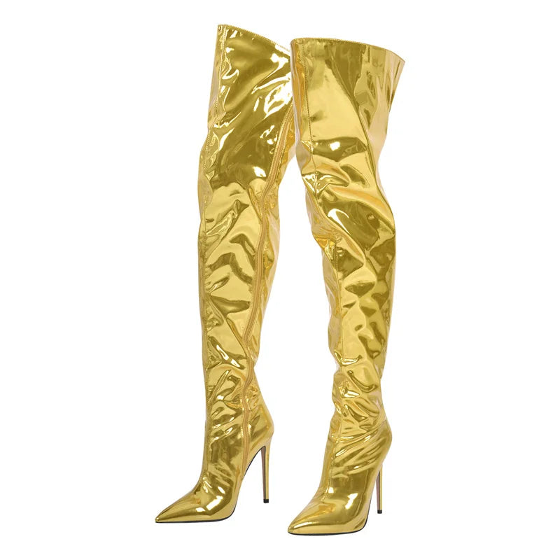 Metallic Over-the-Knee Stiletto Boots | Drag & Stage